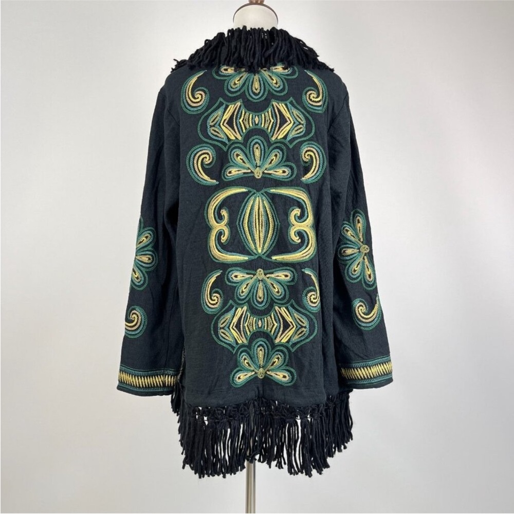 Johnny Was Biya Black Embroidered Open-Front Sweater. - Picture 2 of 4